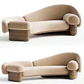 Elegant Modern Beige Fabric Multi Person Sofa With Rounded Arms And Wooden Legs
