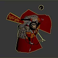 Man in Ancient Armor Wearing Red Robe With Golden Decorations Holding Bow and Sword