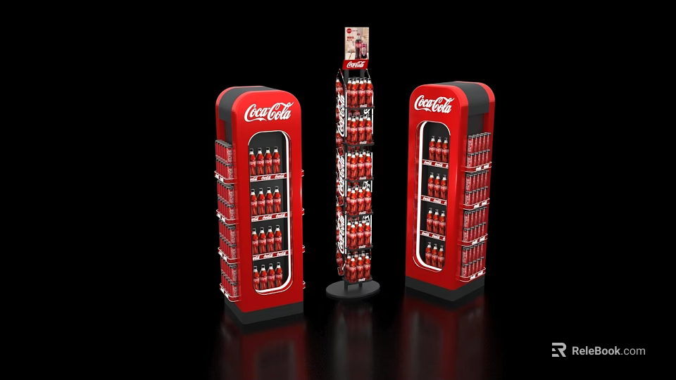 Coca-Cola Red Display Shelves with Bottled Drinks in Retail Exhibition Stand 3d model 