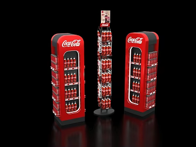 Coca-Cola Red Display Shelves with Bottled Drinks in Retail Exhibition Stand 3d model