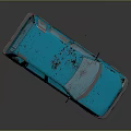 Blue Old Small Car with Rusty Body Worn Paint and Vintage Design Features