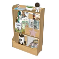 Kids Wooden Bookshelf with Children's Books Astronaut Robot Toys Star Decoration Plant and Storage