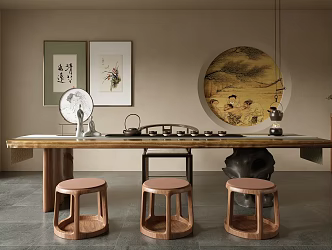 New Chinese Style Tea Room Solid Wood Tea Table and Chair Combination Solid Wood Tea Table Tea Table Tea Table Tea Room Tea Tasting Area Tea Tray Tea Set 3d model