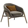 Light Beige Fabric Accent Chair With Stitched Back Gray Chevron Cushion And Walnut Wooden Legs