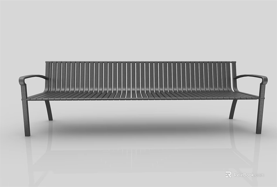 Sturdy Metal Outdoor Bench With Slatted Seat And Armrests For Garden Use 3d model 