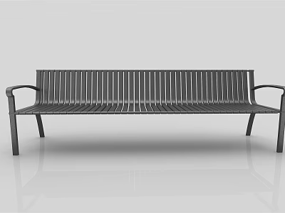 Sturdy Metal Outdoor Bench With Slatted Seat And Armrests For Garden Use 3d model
