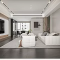 Modern Living Dining Room Interior Design With Sofa Chairs And Decorative Painting