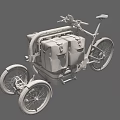 Blue Three Wheeled Cargo Bicycle With Black Bags And Orange Straps