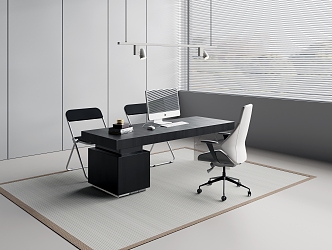 Office Table and Chair Combination Solid Wood Office Desk Combination Cabinet Acrylic Table Foot Leather Rotating Chair Leisure Office Chair Metal Chandelier Computer All-in-One Keyboard 3d model