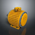 Yellow Industrial Electric Motor With Metallic Casing Cooling Fins And Mounting Bolts