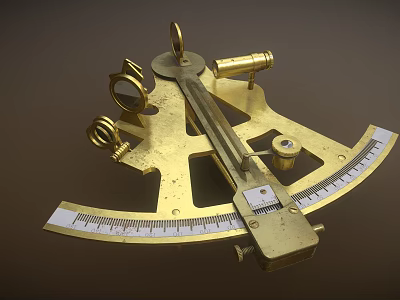 Vintage Brass Sextant With Scaled Dial Telescope And Navigation Pointer 3d model