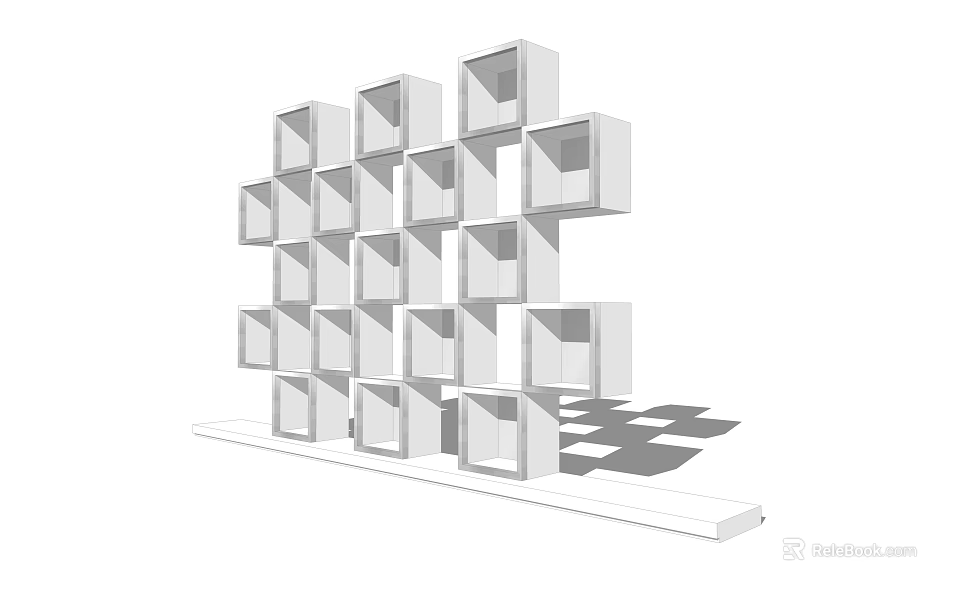 Modern White Modular Cube Shaped Bookcase With Geometric Wall Mounted Open Closed Compartments 3d model 