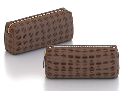 Two Brown Patterned Storage Pouches With Zipper Closure And Repeating Design 3d model
