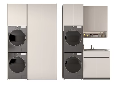 Modern Bathroom Cabinetry With Washer Dryer Units And Neutral Tones Sink Storage 3d model
