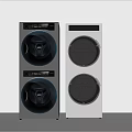 Two Modern Washing Machines With Sleek Design And Round Door For Home Laundry Use