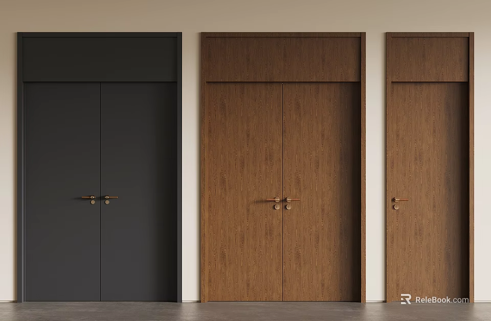 Modern Interior Hinged Doors Design With Black And Brown Wooden Panels 3d model 