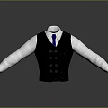 Black Vest with White Long Sleeve Shirt and Blue Tie on Gray Background with Reflection