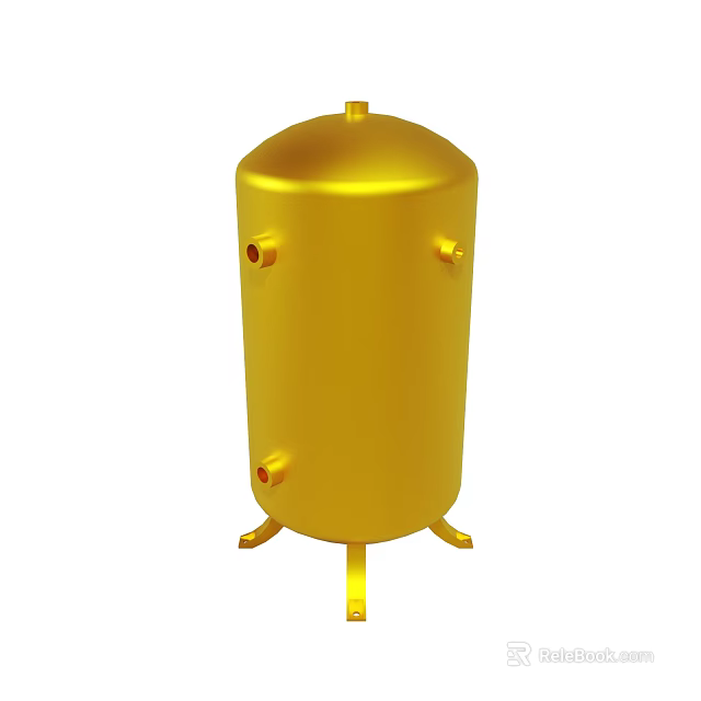 Golden Cylindrical Industrial Container With Three Ports And Three Legs 3d model 