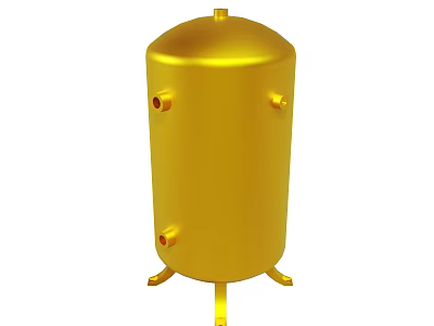 Golden Cylindrical Industrial Container With Three Ports And Three Legs 3d model