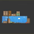Blue Commercial Storage Containers With Wooden Crates Pallets And Drums For Logistics