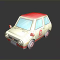 Cute Cartoon Car With Red Roof And White Body Featuring Logo Design