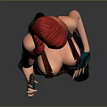 Game Movie Character With Red Hair Holding Gun Green Pants Black Top And Gloves
