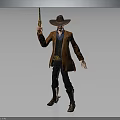 Cowboy Character Wearing Brown Coat And Cowboy Hat Holding Revolver With Black Pants And Boots