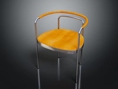 Elegant Modern Chair Featuring Orange Cushion And Silver Metal Curved Armrests 3d model