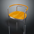 Elegant Modern Chair Featuring Orange Cushion And Silver Metal Curved Armrests