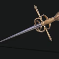 Antique Decorative Sword With Golden Hilt Ornate Handle And Silver Blade
