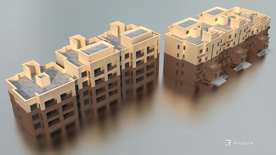 Modern Multi storey Residential Building With Balconies Light Colored Facade And Windows 3d model