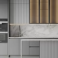 Modern Kitchen With Sleek Cabinets Marble Backsplash Island And Appliances
