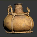 Artistic Sculpture Carving Of Clay Pot With Woven Rope Decoration Orange Yellow Texture And Base