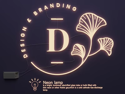 Modern Decorative Neon Lighting Combination with Ginkgo Leaf Shape Letter D and Design Branding 3d model