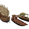 Traditional Wooden Boats Featuring Sailing Decorative and Covered Design Variations