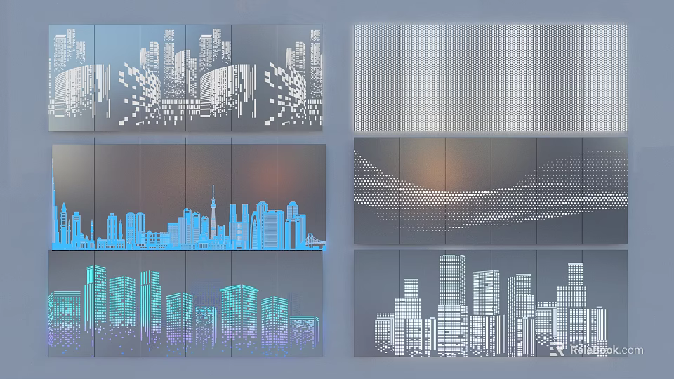 Artistic City Skyline Decorative Panels With Various Color Patterns And Designs 3d model