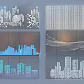 Artistic City Skyline Decorative Panels With Various Color Patterns And Designs 3d model