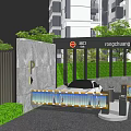 Modern Parking Entrance With Car Automatic Gate Building Signage And Greenery