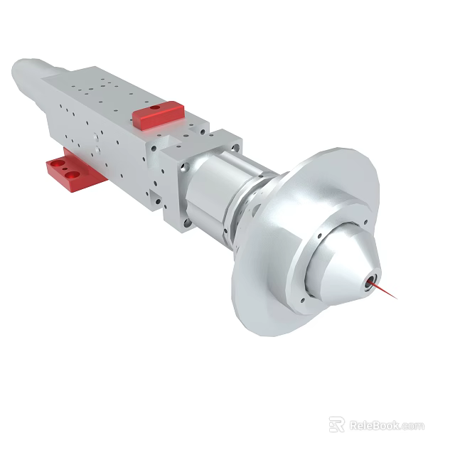 Precision Mechanical Component With Silver Metal Structure And Red Fixtures 3d model 