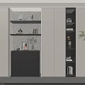 Modern Decorative Cabinet With White Doors Black Drawers And Shelves For Decorative Items