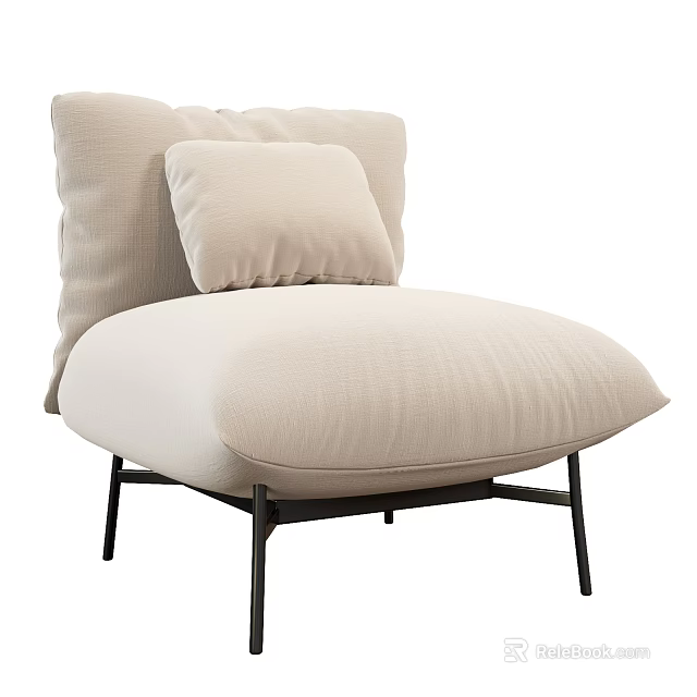 Beige Fabric Single Sofa With Plush Cushions Black Metal Legs Modern Design 3d model 