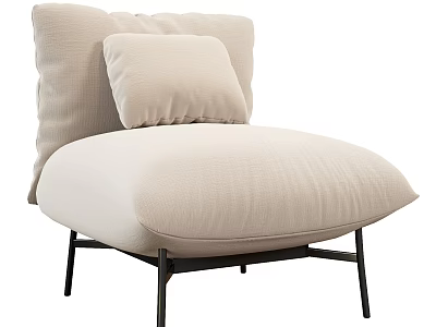 Beige Fabric Single Sofa With Plush Cushions Black Metal Legs Modern Design 3d model