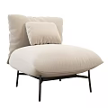 Beige Fabric Single Sofa With Plush Cushions Black Metal Legs Modern Design