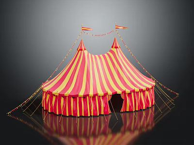 Vibrant Circus Tent With Red And Yellow Stripes Tall Spires And Flags 3d model