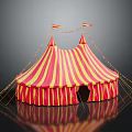 Vibrant Circus Tent With Red And Yellow Stripes Tall Spires And Flags
