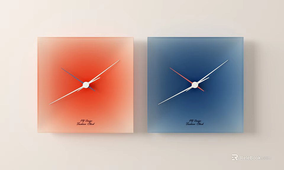 Modern Square Wall Clocks with Gradient Red and Blue Colors from Seiko Time 3d model 