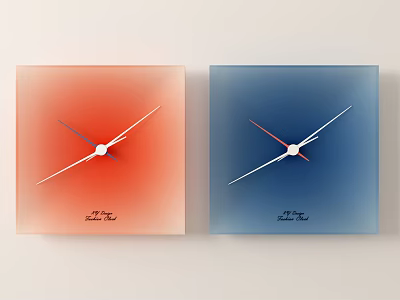 Modern Square Wall Clocks with Gradient Red and Blue Colors from Seiko Time 3d model