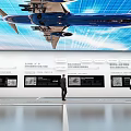 Smart Exhibition Hall Featuring Large Aircraft Model Interactive Screens And Visitors 3d model