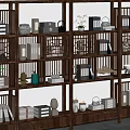 Chinese Style Wooden Antique Display Shelf With Books Vases And Decorative Ornaments