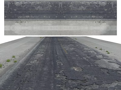 Cracked Asphalt Ground Surface With Visible Damage And Weeds On Edges 3d model